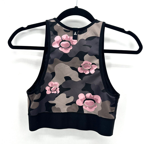 Ultracor Altitude Sports Bra Crop Top‎ Womens M Grey Camo Pink Floral Preppy Gym - Picture 2 of 5